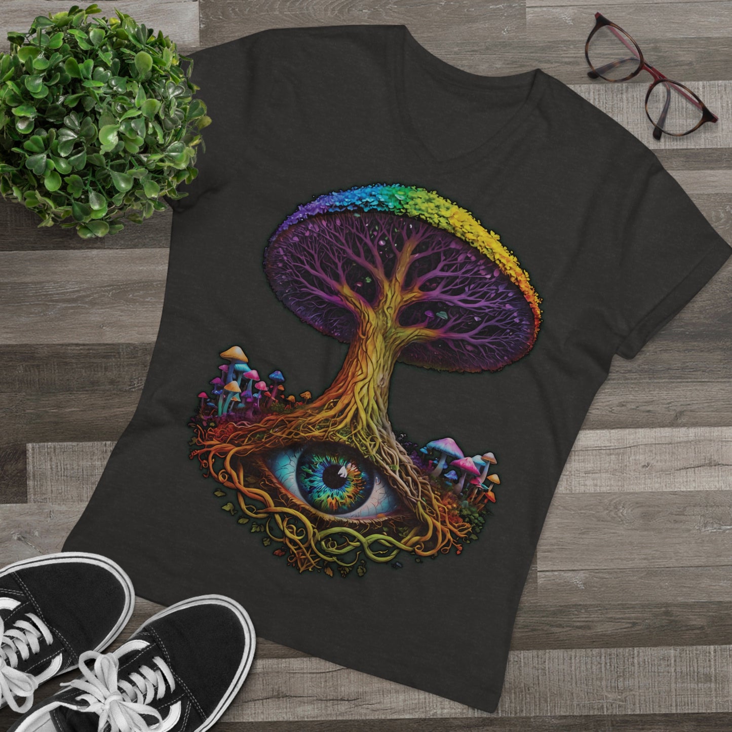 "The World Tree" Organic V-Neck Shirt (Ships from Europe)