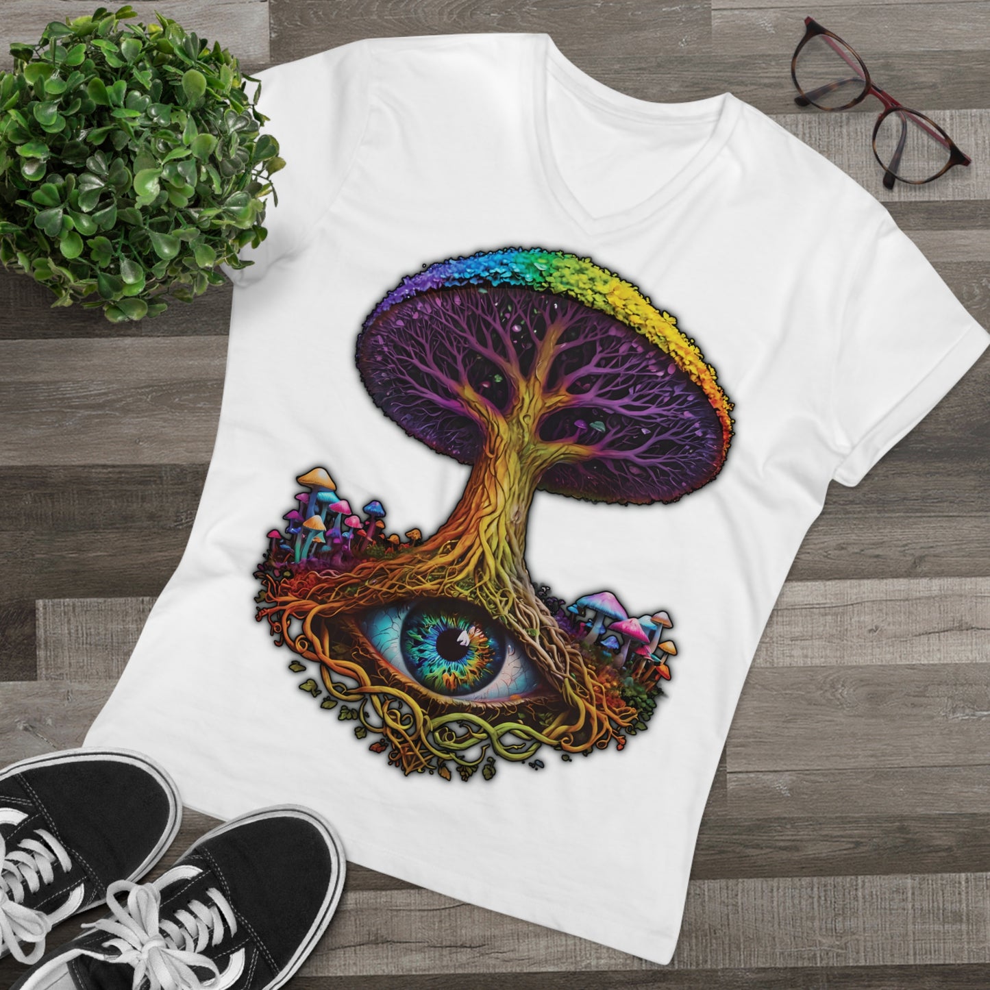 "The World Tree" Organic V-Neck Shirt (Ships from Europe)