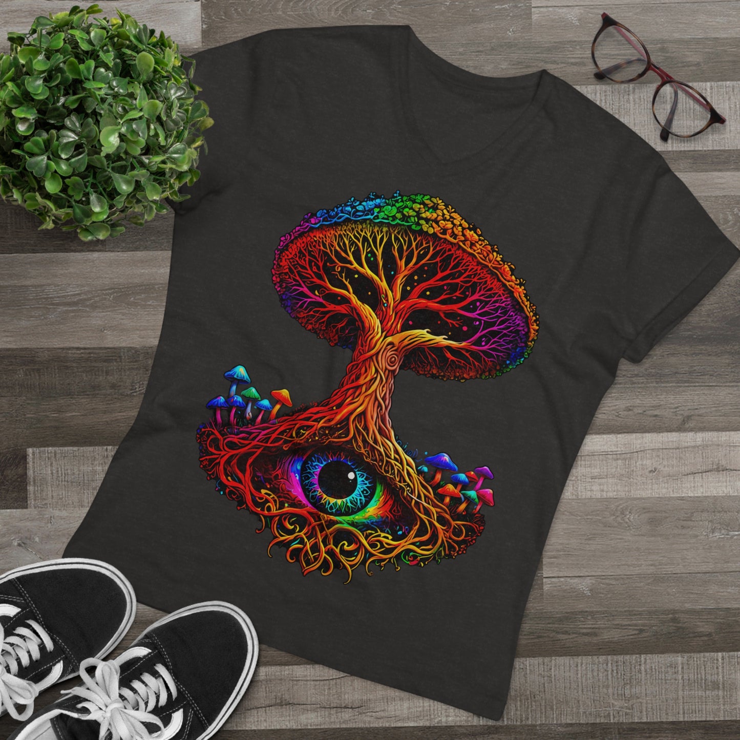 "The World Tree" Organic V-Neck Shirt (Ships from Europe)