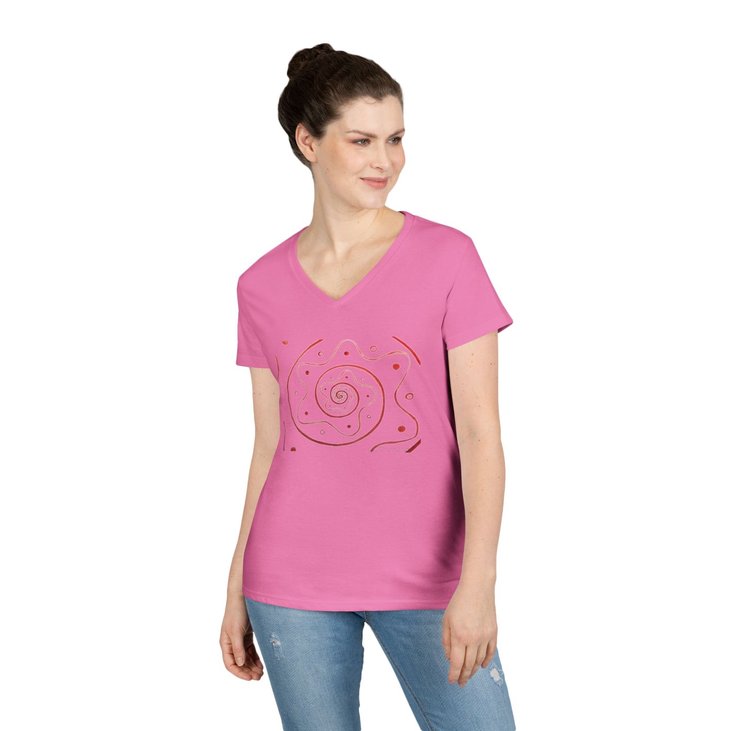 Moon Lodge Red Spiral Short Sleeve V-Neck