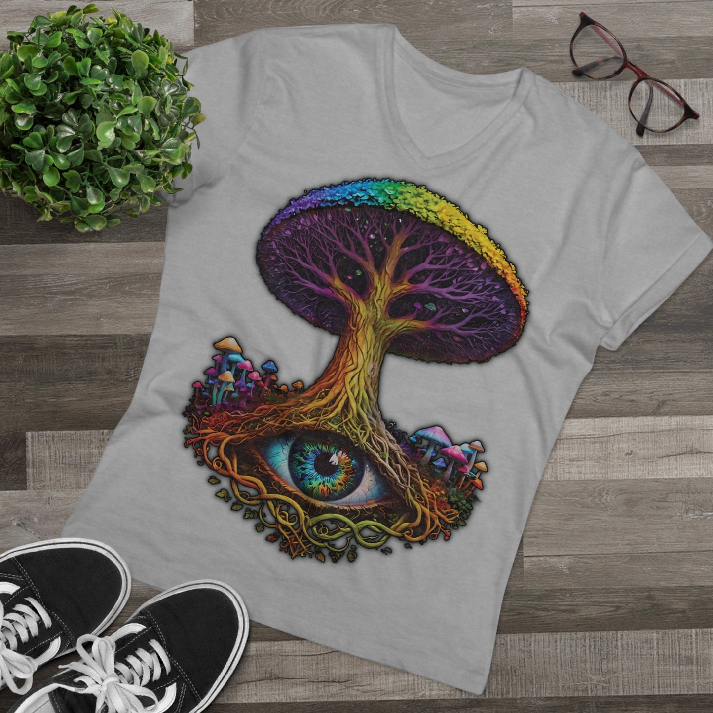 "The World Tree" Organic V-Neck Shirt (Ships from Europe)