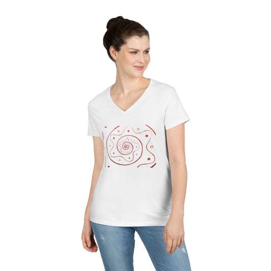 Moon Lodge Red Spiral Short Sleeve V-Neck