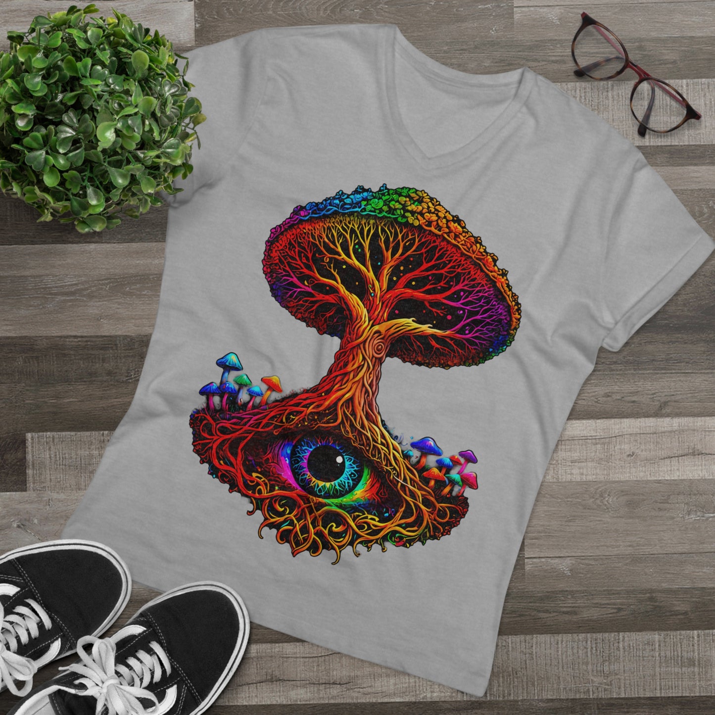 "The World Tree" Organic V-Neck Shirt (Ships from Europe)